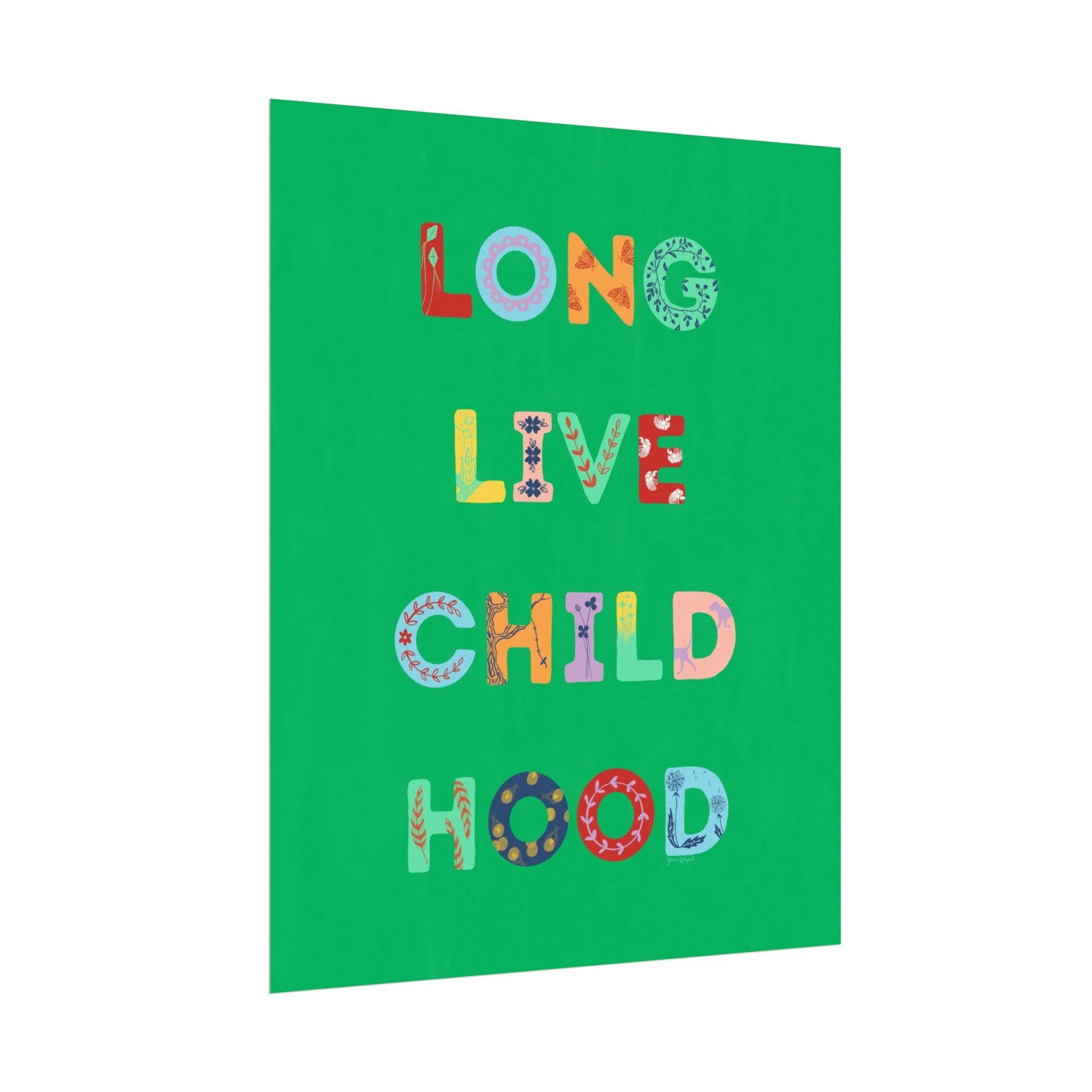 Long Live Childhood Poster in Kelly Green — Colorful Gouache Kids Wall Art