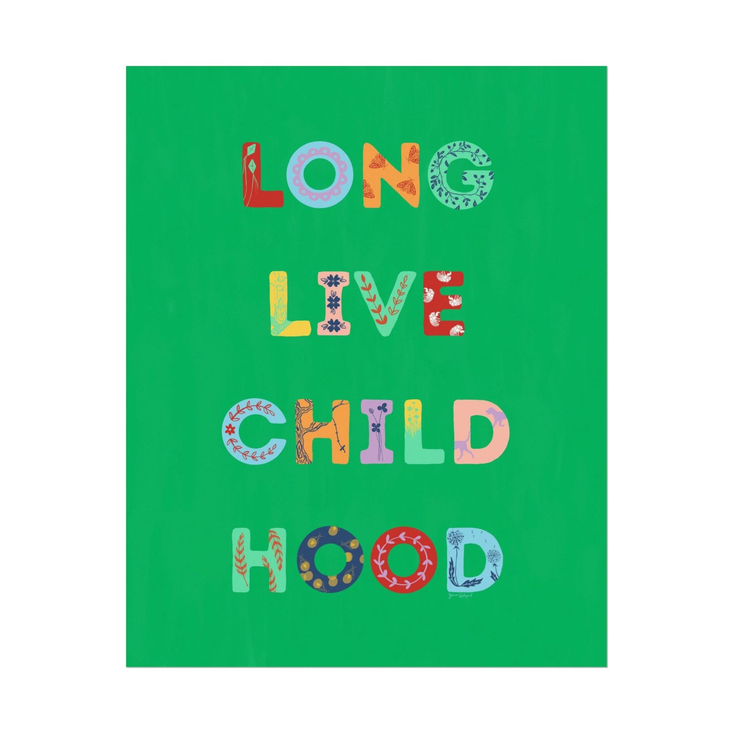Long Live Childhood Poster in Kelly Green — Colorful Gouache Kids Wall Art