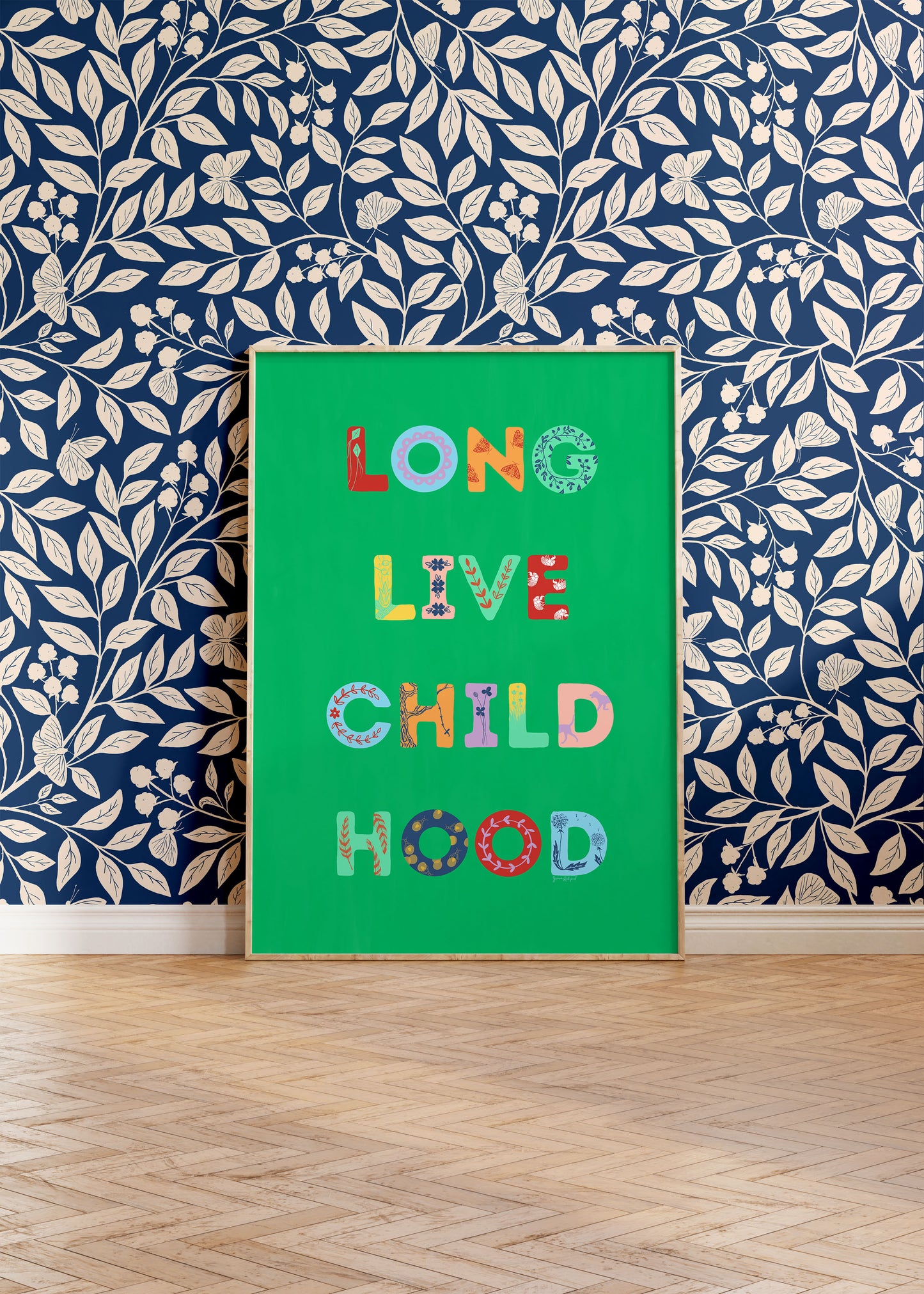 Long Live Childhood Poster in Kelly Green — Colorful Gouache Kids Wall Art
