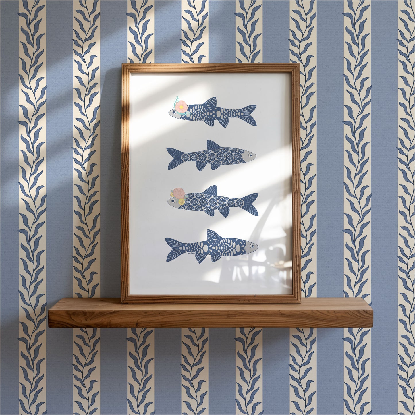 Boho Fish Gouache Art Print — Textured Watercolor Matte Nautical Wall Art Poster