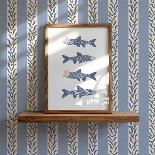 Boho Fish Gouache Art Print — Textured Watercolor Matte Nautical Wall Art Poster