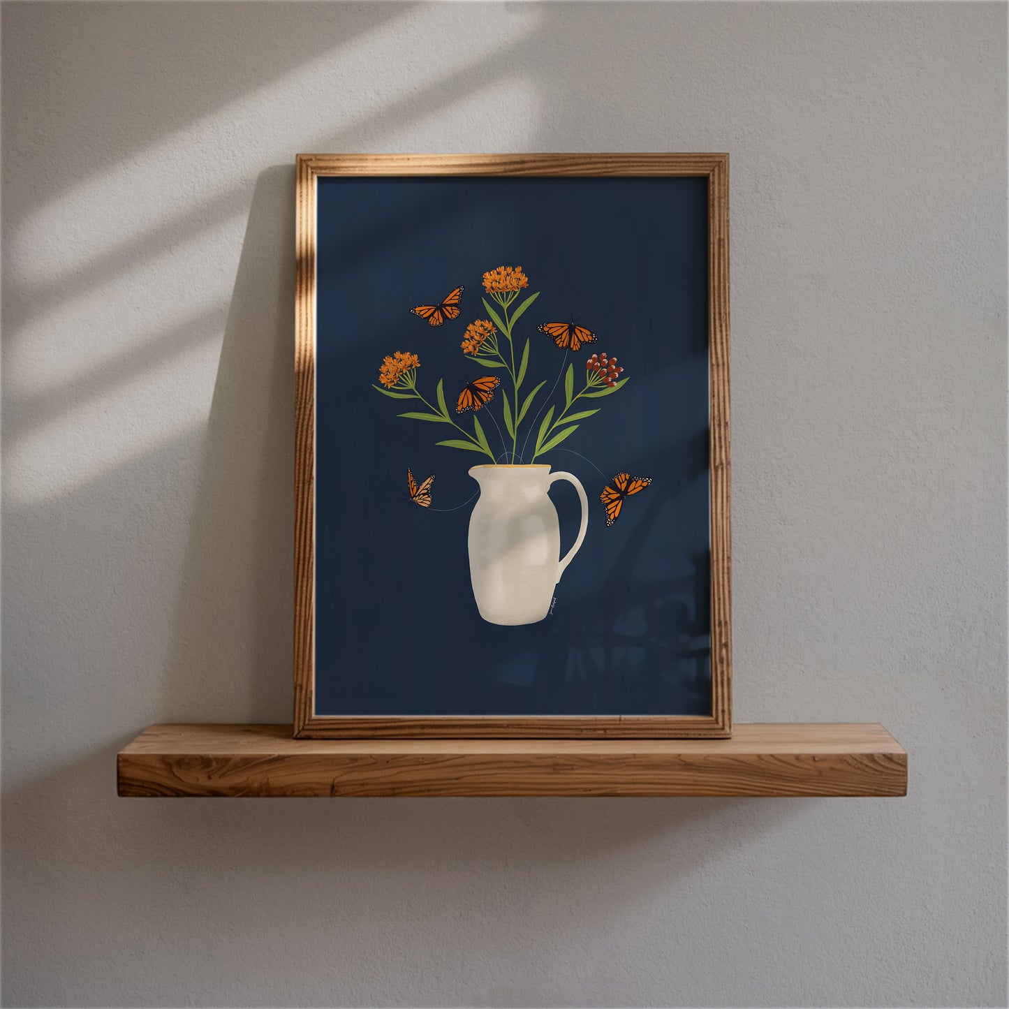 Tethered no. 1 —Milkweed & Monarch Butterfly Bouquet Poster — Gouache Vase Floral Folklectic Wall Art