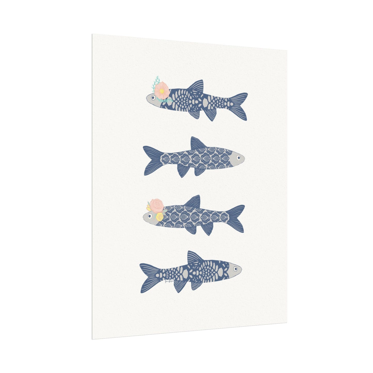 Boho Fish Gouache Art Print — Textured Watercolor Matte Nautical Wall Art Poster
