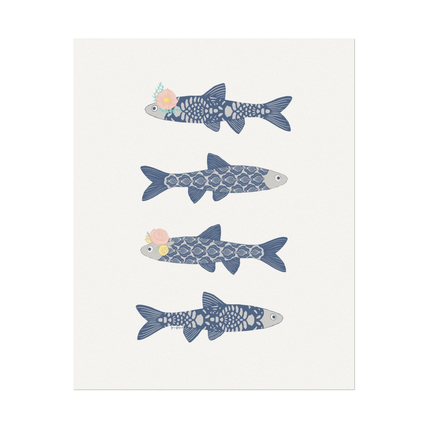 Boho Fish Gouache Art Print — Textured Watercolor Matte Nautical Wall Art Poster