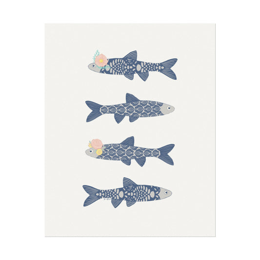 Boho Fish Gouache Art Print — Textured Watercolor Matte Nautical Wall Art Poster